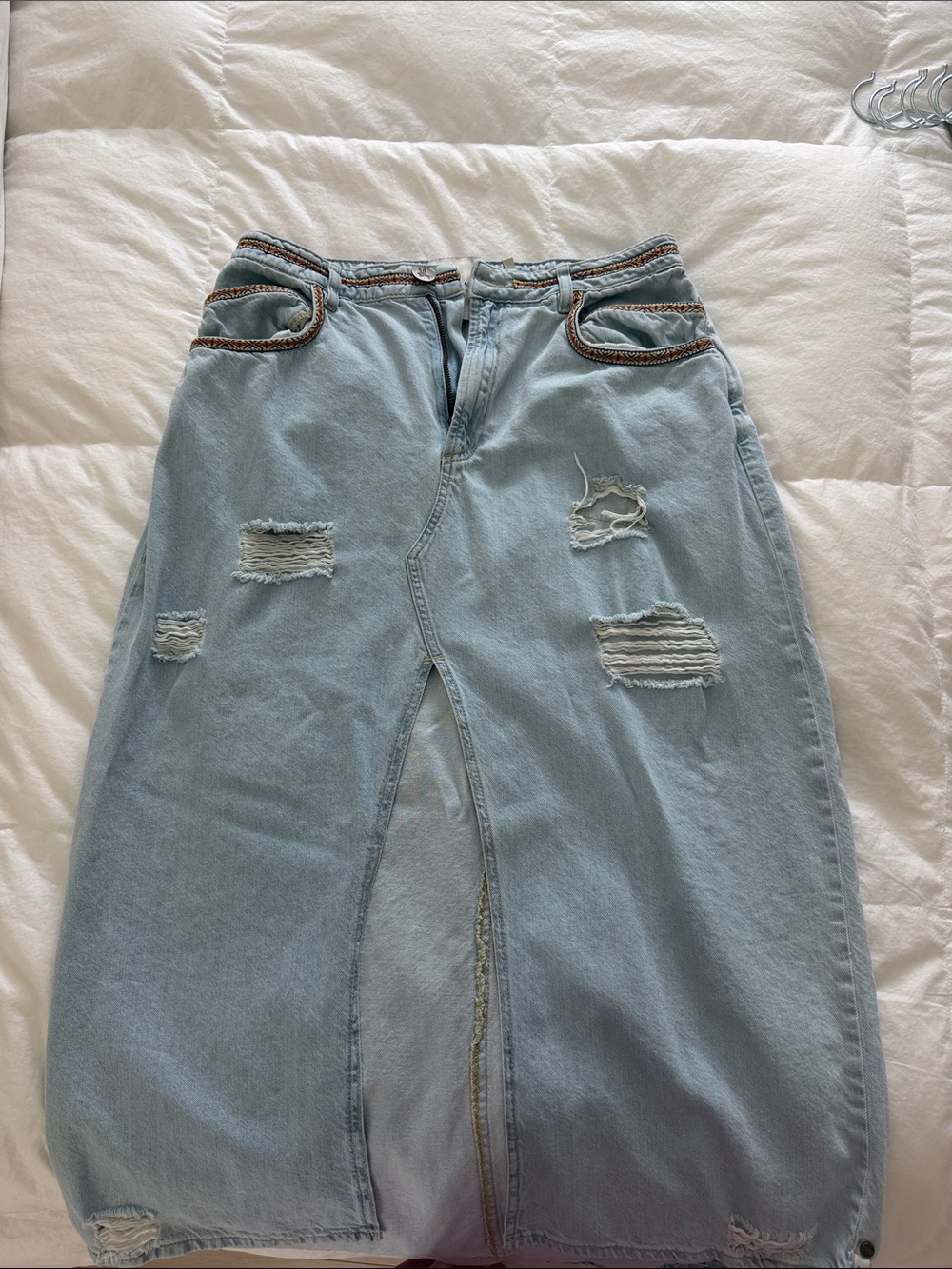 Light Wash Distressed Women’s Jeans Skirt